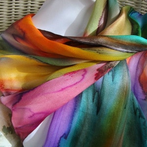 Hand Dyed, Hand Painted Silk, Over the Rainbow Silk Scarf image 1