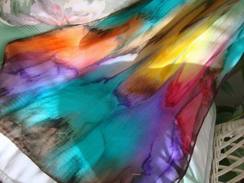 Hand Dyed, Hand Painted Silk, Over the Rainbow Silk Scarf image 3