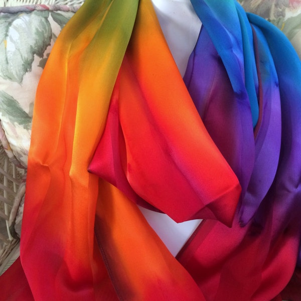 SILK, Hand Dyed, Rainbow Pride Silk Scarf