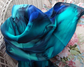 Scarf, Silk, Women, Hand Dyed, Silk Scarf, Jamaica Waters, Blue