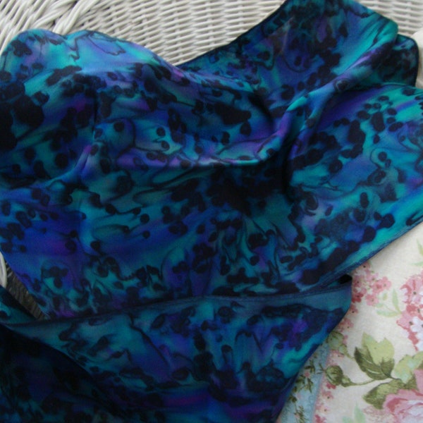 Scarf, Women, Silk, Hand Dyed Navy Peacock NEW Silk Scarf