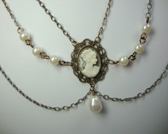 Cameo Princess Bride in Antique Brass Wedding Prom Formal Occasion Jewelry