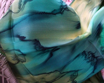 Scarf, Silk, Women, Hand Dyed, Clover Leaf Silk Scarf, All Shades of Green