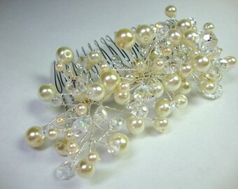 Vine Style Wedding Comb with Pearls and Crystals