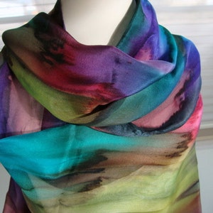 Silk Scarf, Hand Dyed, Hand Painted, Over the Rainbow Silk Winter Theme Scarf, Gift for Women