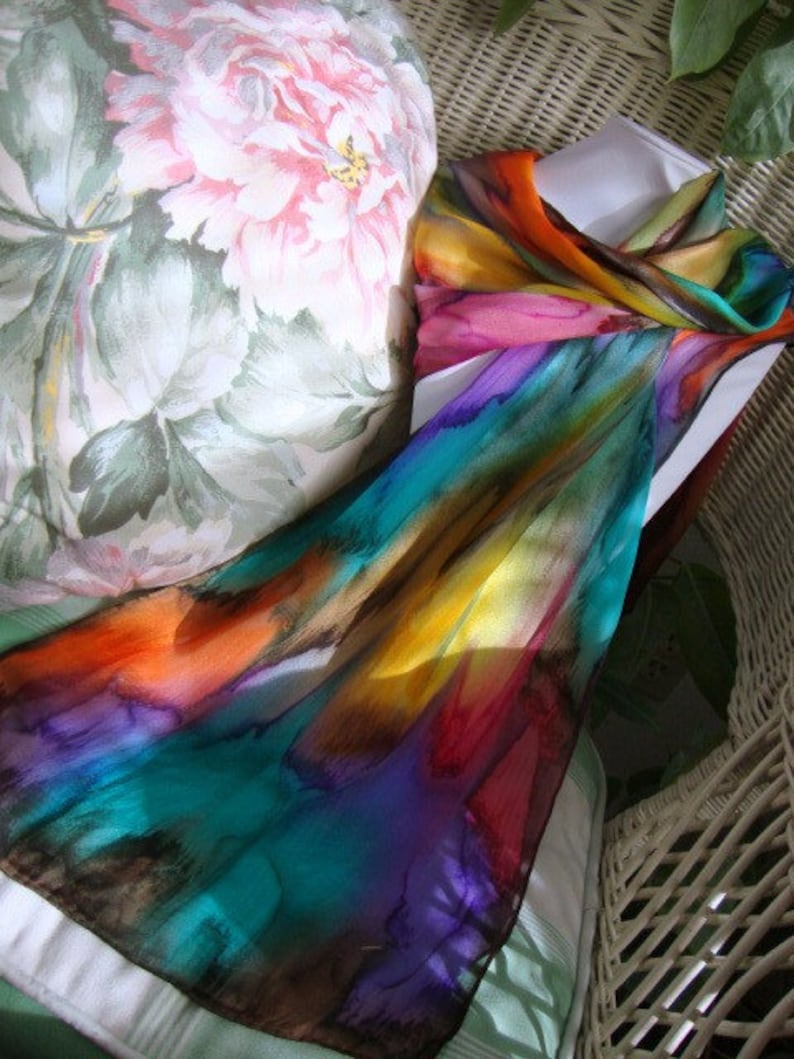 Hand Dyed, Hand Painted Silk, Over the Rainbow Silk Scarf image 2