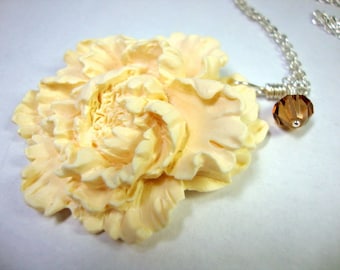 Ivory Peony Necklace Bridesmaid Jewelry Garden Wedding