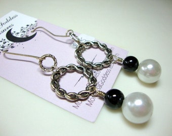 Black Onyx and White Pearl Earrings