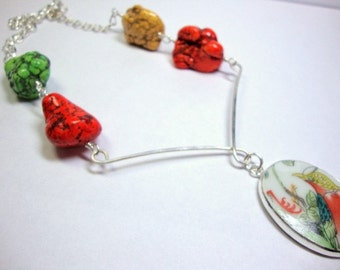 Bold Pottery Shard Necklace with Orange Yellow Green
