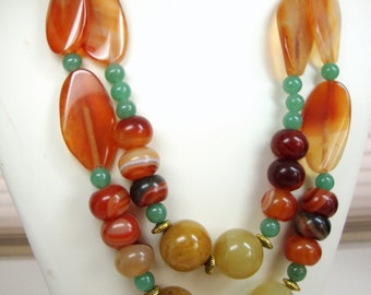 Double Strand Necklace with Amber Honey Agate and Green Adventurine