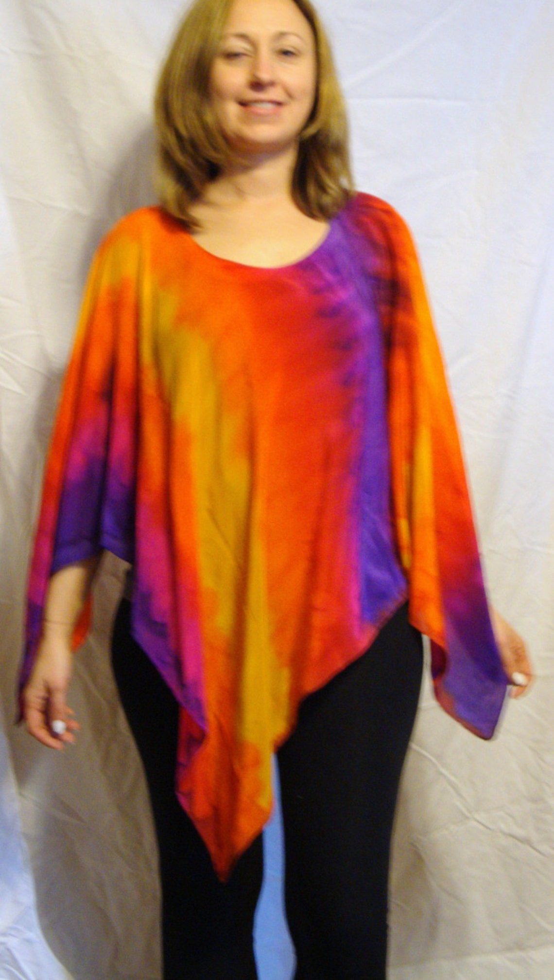 Women Poncho Silk Orange Yellow Fuschia Purple Poncho - Etsy