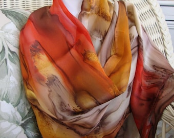 Scarf, Silk, Women, Hand Dyed, Southwest Sunset Silk Scarf, Chestnut Apricot Crimson Havanis