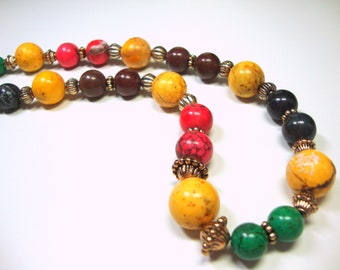 Multi-Colored Magnesite Necklace with Gold Toned Accents, Gift for Her