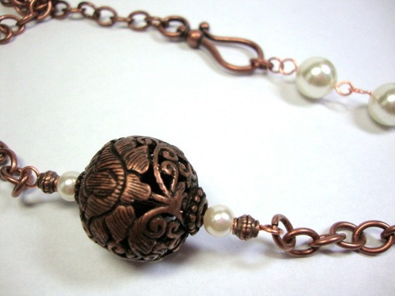 Ivory Flower and Copper Necklace Etsy