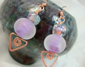 Purple Paris Lampwork and Copper Earrings