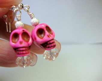 Pink Skull Day of the Dead Petite Bling Earrings