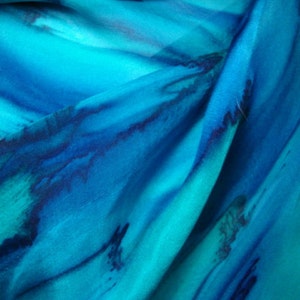 Scarf, Silk, Women, Hand Painted, Deep Ocean Blue with Teal Silk Scarf image 3