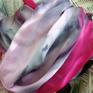 Scarf, Silk, Women, Pink and Gray Prim and Proper Hand Painted Silk Scarf image 3