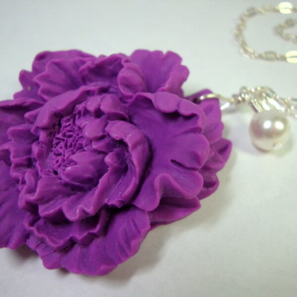Purple Peony Necklace Bridesmaid Jewelry Garden Wedding
