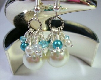 Glam Pearl Earrings with Teal Formal Occasion Wedding Jewelry