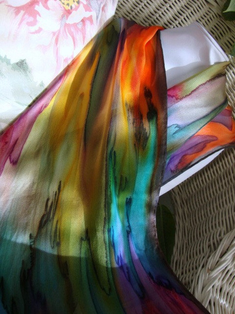 Hand Dyed, Hand Painted Silk, Over the Rainbow Silk Scarf image 4