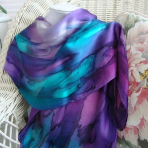 Scarf, Silk, Women, Hand Dyed, Hand Painted, Northern Lights Hand Dyed Silk Scarf image 2