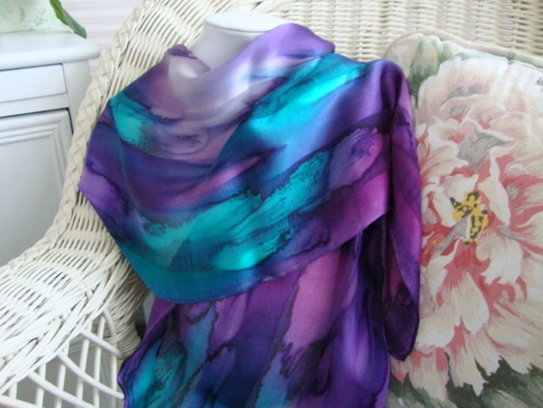 Scarf, Silk, Women, Hand Dyed, Hand Painted, Northern Lights Hand Dyed Silk Scarf image 2