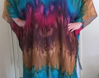 Silk Caftan Hand Dyed Extra Large Island Sunrise Long Caftan