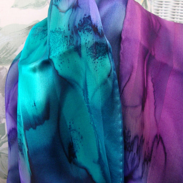 Scarf, Silk, Women, Hand Dyed, Silk Scarf, Blue Purple Orchid Seabreeze