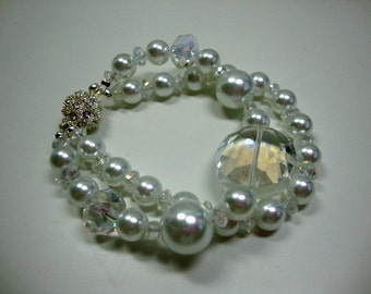 Coco Pearl & Crystal Armband Bruids Bruiloft Sieraden Twee Streng