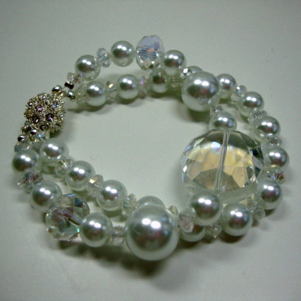 Coco Pearl & Crystal Bracelet Bridal Wedding Jewelry Two Strand