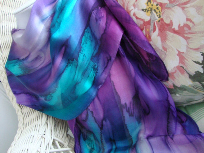 Scarf, Silk, Women, Hand Dyed, Hand Painted, Northern Lights Hand Dyed Silk Scarf image 5