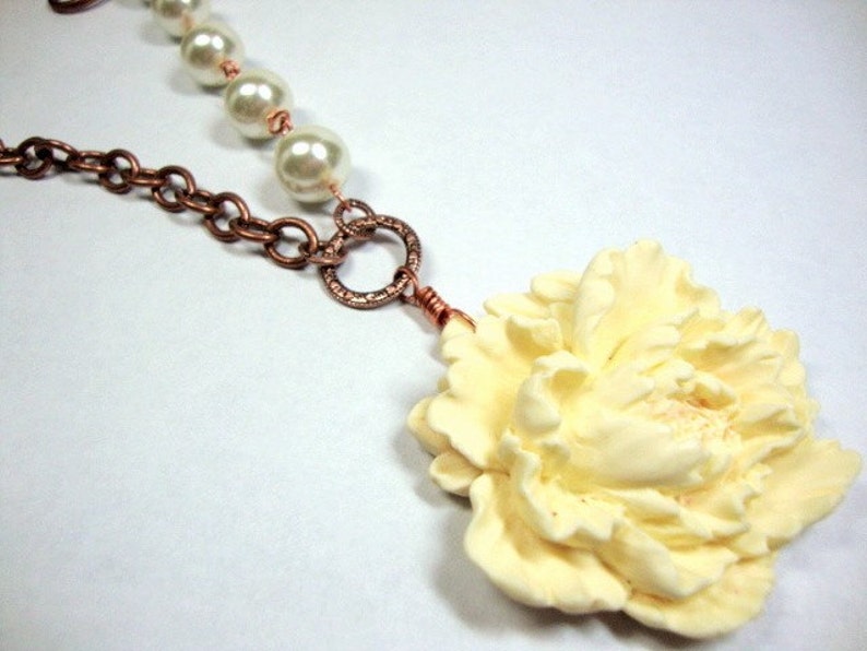 Ivory Flower and Copper Necklace Etsy