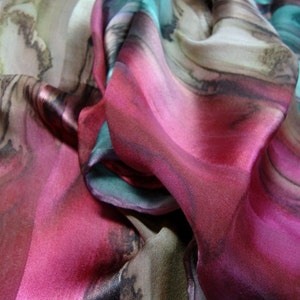 Chestnut Dark Red Dark Green Antelope Hand Dyed Silk Scarf image 3