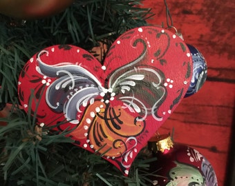 Norwegian rosemaled heart ornament H