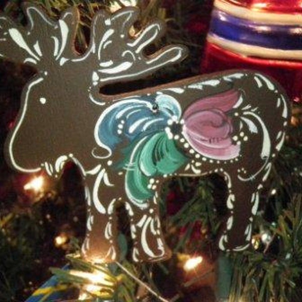 Norwegian Rosemaled Moose or Reindeer Ornament