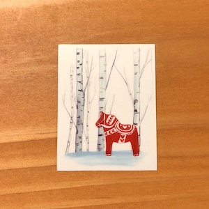 Swedish Dala Horse in birches Vinyl Magnet