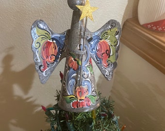 Norwegian Rosemaled Rusty Tin OR Metal Angel Tree Topper