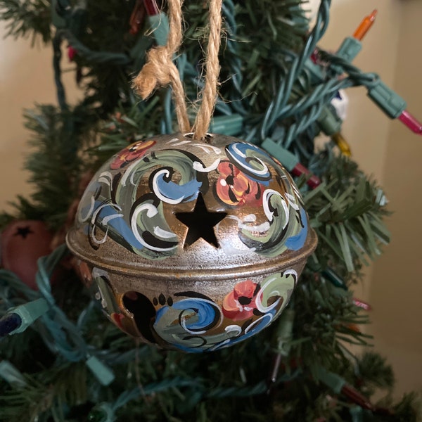 Norwegian Rosemaled Metal jingle bell ornament