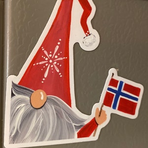 Norwegian Flag waving gnome magnet OR sticker image 1