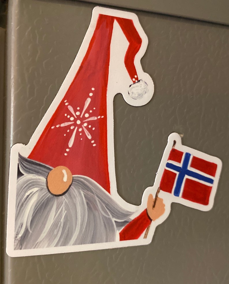 Norwegian Flag waving gnome magnet OR sticker image 1