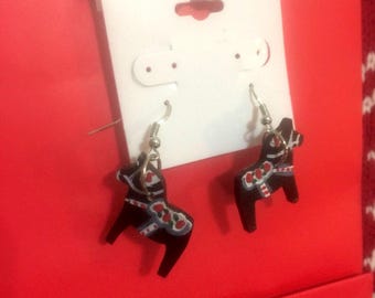 Handpainted wood dala horse earrings