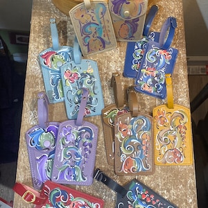 Norwegian Rosemaled Leather Luggage Tags NEW COLORS