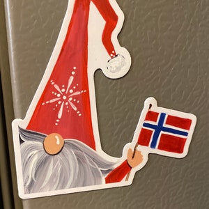 Norwegian Flag waving gnome magnet OR sticker image 2
