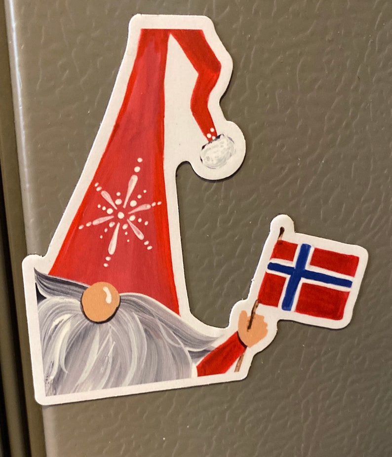 Norwegian Flag waving gnome magnet OR sticker image 2