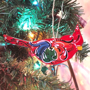 Norwegian Rosemaled Cardinal Ornament