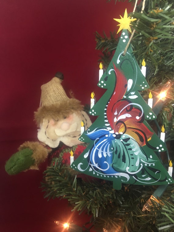 Norwegian Rosemaled Christmas Tree With Candles Ornament H Etsy