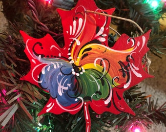 Norwegian rosemaled maple leaf ornament SALE