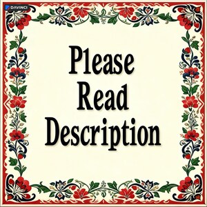 May include: Cream-colored background with a decorative floral border in red, green, and blue. The text "Please Read Description" is centered in bold black font, inviting viewers to engage with the product details.