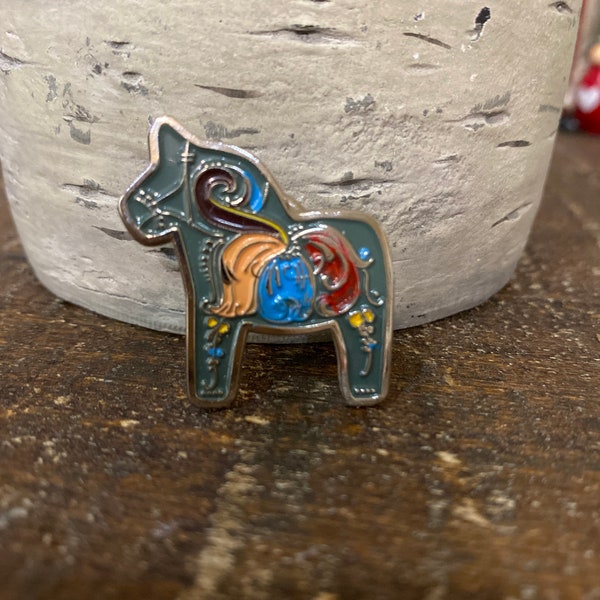 Norwegian Rosemaled Enamel Horse Pin